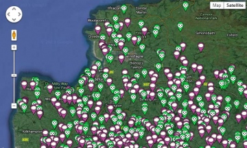 Satalite view of Devon Barn Owl data pre 2013 Copyright: Frances Jaine Ramsden